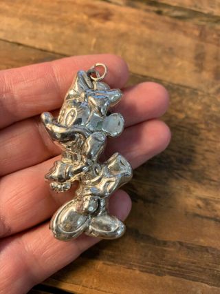 Vtg Large Sterling Silver Minnie Mouse 3d Puffy Figural Necklace Pendant