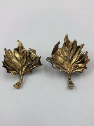 Stephen Dweck Sterling Silver Leaf Goldtone Clip - On Earrings Estate Find 334