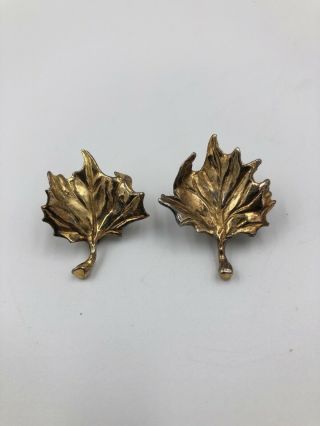 STEPHEN DWECK Sterling Silver Leaf Goldtone Clip - on Earrings Estate Find 334 2