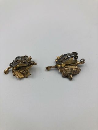 STEPHEN DWECK Sterling Silver Leaf Goldtone Clip - on Earrings Estate Find 334 5