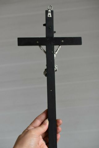 ⭐RARE antique religious cross,  crucifix,  ebony wood & sterling silver Christ,  19 th 3