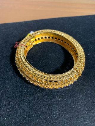 Camrose Kross Jbk Textured Gold Tone Bangle Bracelet With Rhinestones Inlaid
