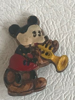 Vtg.  Walt Disney 1938 Wood Compo Mickey Mouse Brooch / Pin Brier Manufacturing