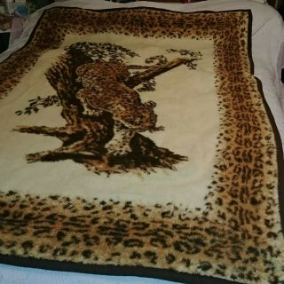 Vintage Ibena Relax Dolan Blanket Reversible Panther 72 X 53 Made In W.  Germany