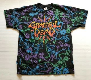 Vtg 90s Grateful Dead All Over Print Dancing Skeletons T Shirt Size Xl Gdm,  Inc.