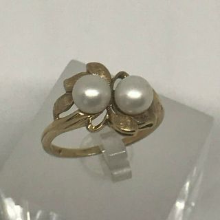 Lovely Estate Vintage 14k Yellow Gold Twin Pearl Ring Size 7