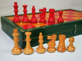 Vintage Large Chess Set Staunton Pattern K 85 Mm And Old Chess Backgammon Board