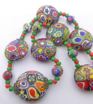 Vintage Moretti Millefiori Glass Bead Necklace Venetian Murano Glass Beads