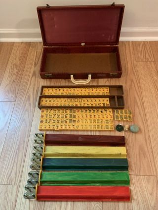 Vintage Royal Mah Jong Box Set With Bakelite Catalin 144 Tiles 5 Racks