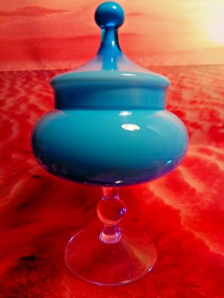 Vintage Empoli Case Blue Glass Footed Circus Tent Apothecary Candy Dish