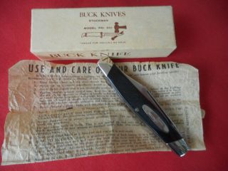 Vintage Buck 301 3 Blade Stockman Black Sawcut Handles Knife