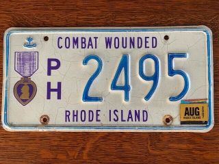 Rhode Island Purple Heart Combat Wounded License Plate,  2495,  Military,  Rare