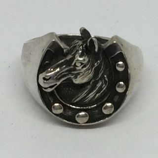 Vintage Sterling Silver 925 Horse Head Signet Ring Unisex Size 8.  75 - 6.  2 Grams