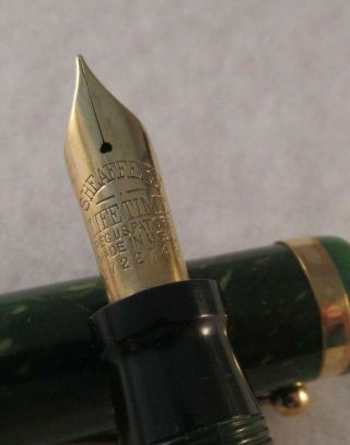 Vintage SHEAFFER Lifetime Balance Fountain Pen,  C 1930 - 35,  Jade green,  gold trim 2