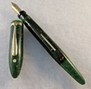 Vintage SHEAFFER Lifetime Balance Fountain Pen,  C 1930 - 35,  Jade green,  gold trim 4