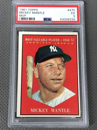 1961 Topps Mickey Mantle Mvp 475 Psa 5 Ex Vintage Baseball Hof Yankees