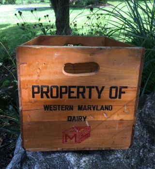 Vintage Western Maryland Dairy Farm Milk Bottle Wood Wooden Box Crate Md