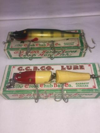 Vintage Lures: Larger Creek Chub Wood Lures In Boxes