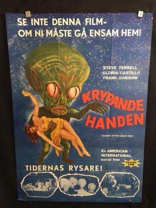 Invasion Of The Saucer Men One Sheet Swedish Movie Poster Rare Steve Terrell 