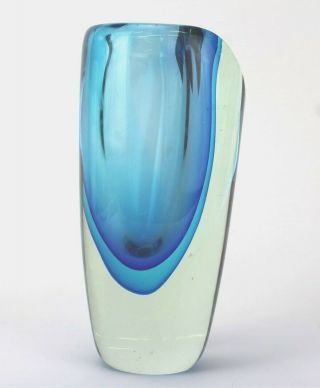 Vintage Murano Italy Sommerso Submerged Blue Cased Art Glass Modernist Vase Lgz