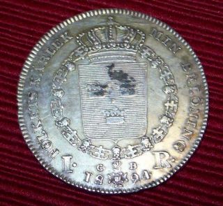 1824 Cb Sweden 1 One Riksdaler Silver Coin Km 593 King Carl Xiv Johan 41mm Rare