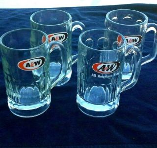 Vintage A & W Advertising Mug 6.  75” Tall Glass W/ Handle Root Beer Logo