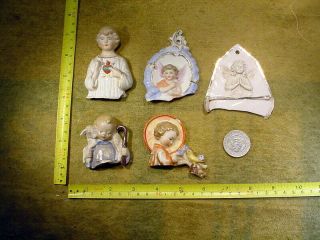 5 X Excavated Vintage Jesus Angel,  Figurine Age 1890 Mixed Media B 100