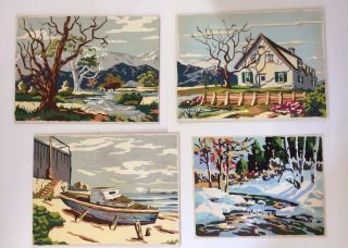 4 Vintage Paint By Number Pictures,  “rider,  ” “cape,  ” “beached,  ” “winter”