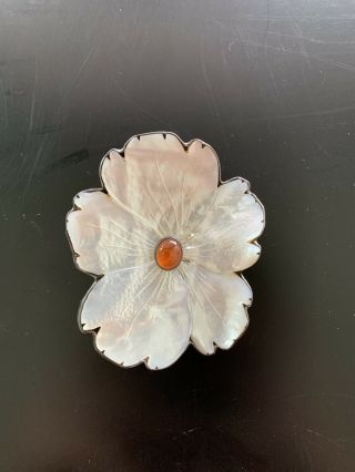 Amy Kahn Russell (akr) Sterling Mother Of Pearl Flower Brooch