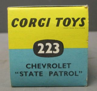 Corgi 223 Vintage 1960 ' s Chevrolet State Patrol Car w/Original Box - Made in Gre 7