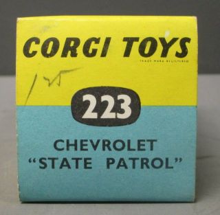 Corgi 223 Vintage 1960 ' s Chevrolet State Patrol Car w/Original Box - Made in Gre 8