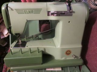 Vintage Green Elna Supermatic Sewing Machine Model Metal Case 722010