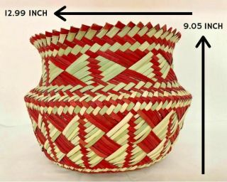 9 " Mexican Handicraft Palm Basket Folk Art Vintage Crafts