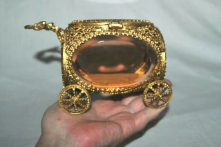 Vintage Stylebuilt Matson Gilt Ormolu Beveled Rose Glass Carriage Trinket Box