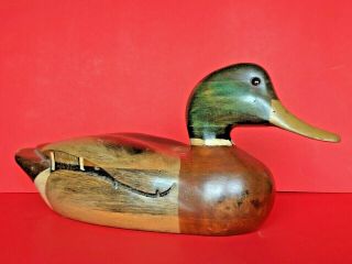 Vintage Signed Tom Taber Worm Wood Carved Mallard Duck Decoy