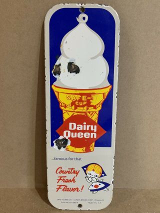 Vintage Dairy Queen Ice Cream Porcelain Enamel Sign 12x8 Inch