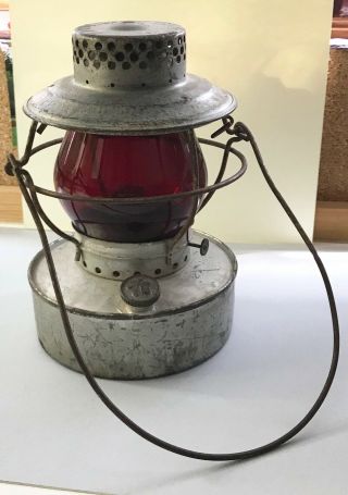 Vintage Handlan St Louis Usa Railroad Lantern With Red Glass Globe In Nickel