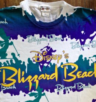 Vtg 90s Disney Designs Blizzard Beach All Over Print Graphic T - Shirt Xl Usa Made