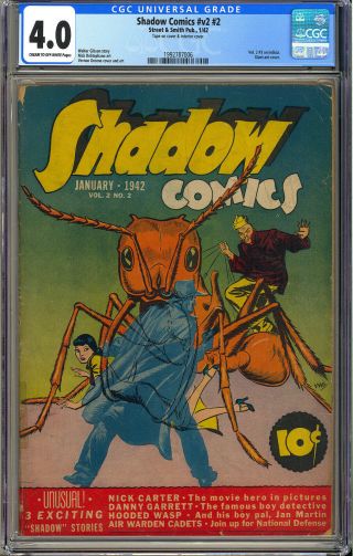 Shadow Comics Vol.  2 2 Rare Classic Giant Ant Cover Street & Smith 1942 Cgc 4.  0