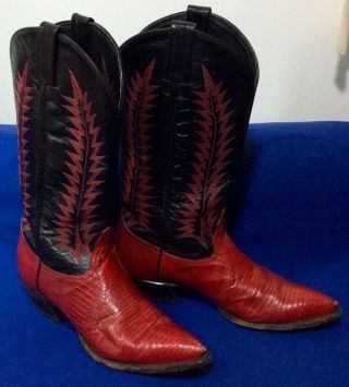 Vintage Red Black Lizard Tony Lama Cowboy Boots Leather Sz 7.  5 M