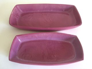 Vintage Mcm Rare Frankoma Pottery Red Bud Pink Purple Lrg Serving Platters 2pc