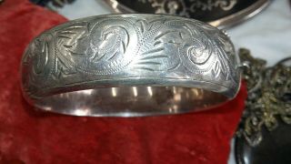 Engraved Vintage English Hallmarked Sterling Silver Bangle Bracelet Normal Size