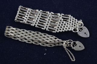 2 X Vintage.  925 Sterling Silver Gate Bracelets Inc.  Heart Padlock Clasps (51g)