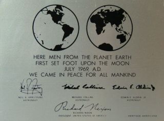 Vtg 1969 NASA Moon Landing Metal Advertising Sign Neil Armstrong Richard Nixon 2