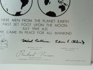 Vtg 1969 NASA Moon Landing Metal Advertising Sign Neil Armstrong Richard Nixon 3