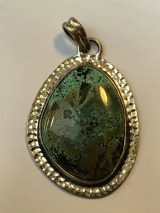 Vintage Huge Sterling Silver 925 Peacock? Turquoise Large Pendant Taxco Mexico