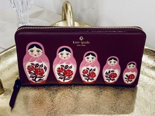 Nwt Very Rare Kate Spade Russian Stacking Dolls Lacey Leather Continental Wallet