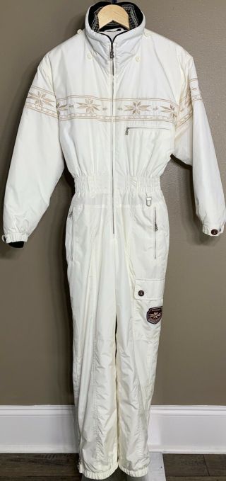 Vtg Women’s Bogner Embroidered Ski Suit Cream/white Size 6