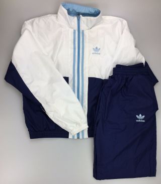 Vintage Women’s Medium Adidas Track Suit 80s 90s Trefoil Pants Jacket White Blue