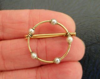 Vintage Jewellery 18ct Gold Pearl Wreath Posy Ring Brooch Pin
